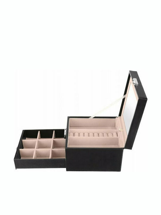 SPM Jewellery Box Made of Faux Leather with Drawer Black 31x16x25cm