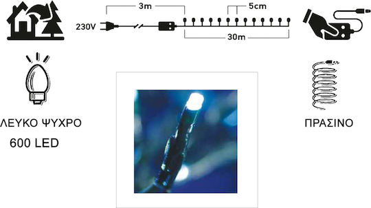 600 Lichterketten LED 30m. Kaltes Weiß in Zeichenfolge 1Stück