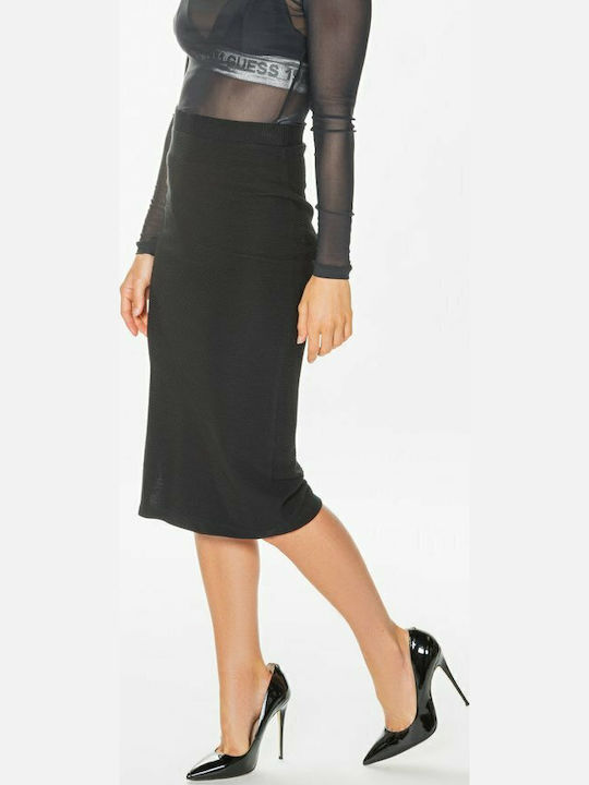 Ottoman Pencil High-waisted Midi Skirt Black