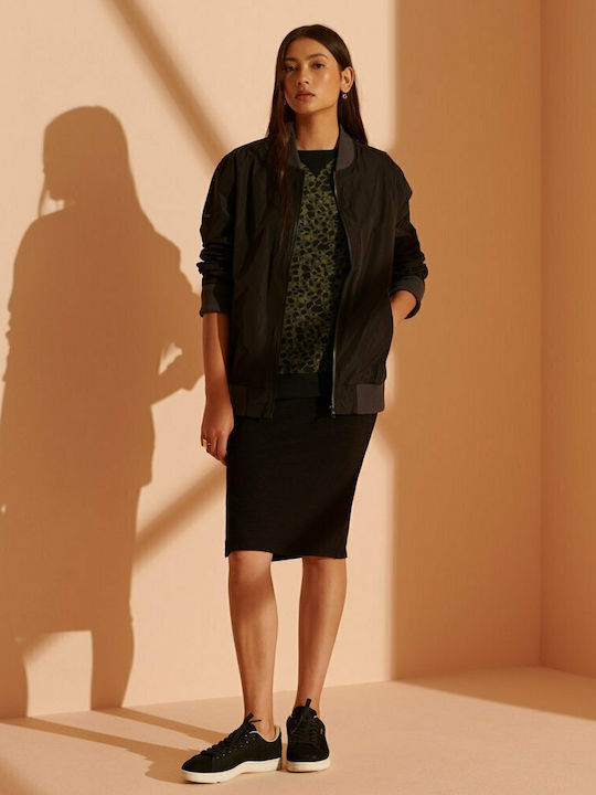 Ottoman Pencil High-waisted Midi Skirt Black