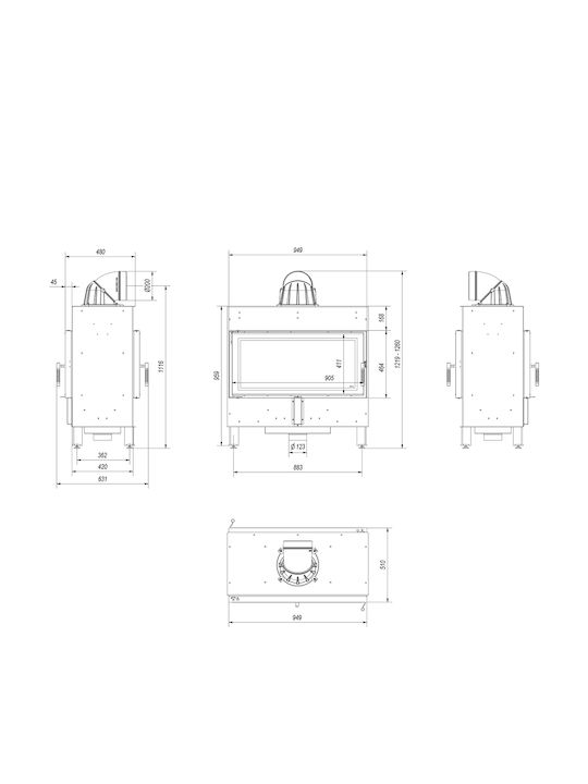 Kratki Lucy 16 T Ενεργειακό Τζάκι Ξύλου Αερόθερμο 16kW Διαμπερές με Ανοιγόμενες Πόρτες