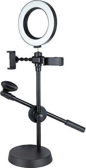 RK25 Ringlicht 9cm 3300 - 5600K mit Desktop Ständer und Handyhalter
