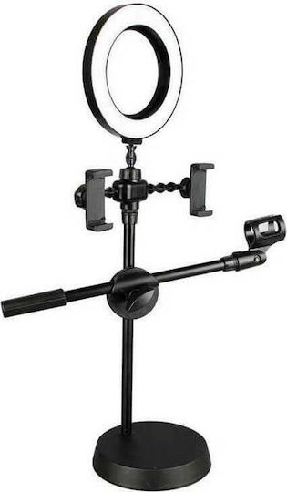 RK25 Ringlicht 9cm 3300 - 5600K mit Desktop Ständer und Handyhalter