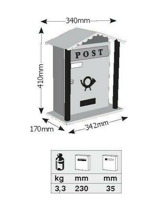 Viometal LTD 7007 Μονακό Outdoor Mailbox Inox in Black Color 34x34.2x41cm