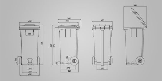 Material Systems Пластмасов Контейнер За отпадъци Ролкови с педал 120лт Сив