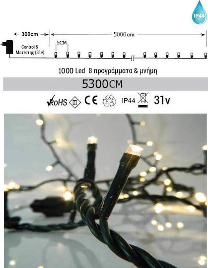 1000 Lichterketten LED 53m. Warmes Weiß in Zeichenfolge 1Stück