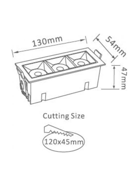 V-TAC Rectangle Metallic Recessed Spot with Integrated LED and Cool White Light Black 13x5.4cm. 1pcs