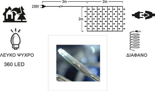 360 Lichterketten LED 2m. x 200cm Kaltes Weiß Typ Vorhang 1Stück