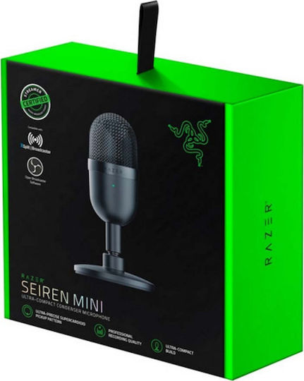 Razer Seiren Mini Кондензаторен Микрофон USB Настолен за Вокали Черен в Черен Цвят