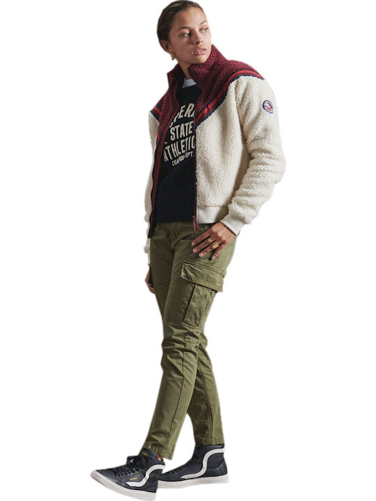 Short Women's Cardigan with Zipper Beige