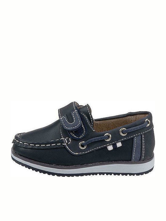 Boys Anatomic PU Leather Moccasins with Velcro Navy Blue