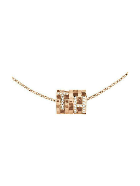 Tommy Hilfiger Necklace from Pink Gold Plated Steel with Zircon