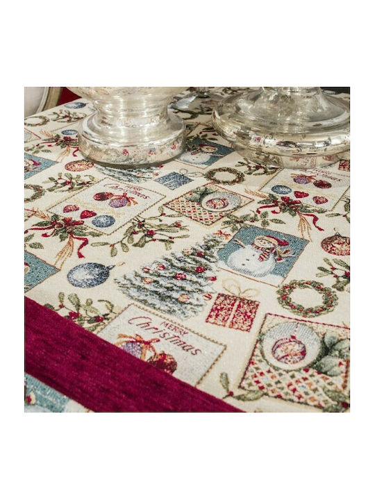 Teoran Christmas Tablecloth Fabric Beige L180xW135cm.