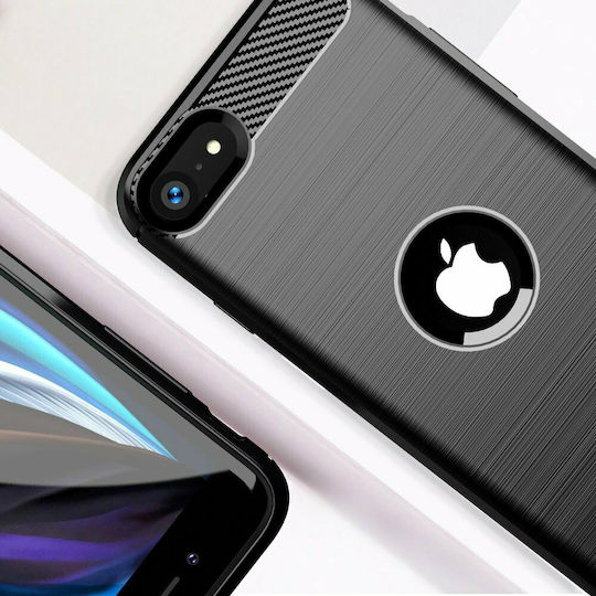 Hurtel Carbon Задна корица Силикон Черен (iPhone SE 2020)