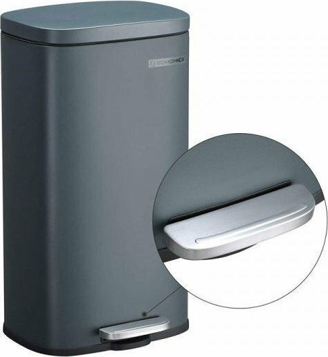 Songmics Кошче Soft-Close за Боклук от Неръждаема Стомана с Педал 30 л Сив
