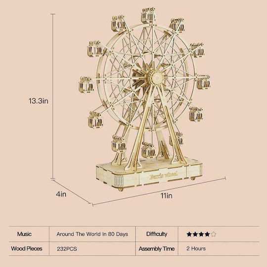 Robotime Παιχνίδι Κατασκευών Ξύλινo Ferris Wheel Music Box για Παιδιά 14+ Ετών