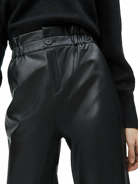 Nika Women's High-waisted Fabric Trousers with Elastic Regular Fit Black