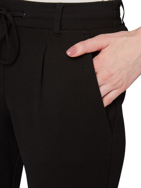 Women's Fabric Trousers with Elastic Loose Fit Black