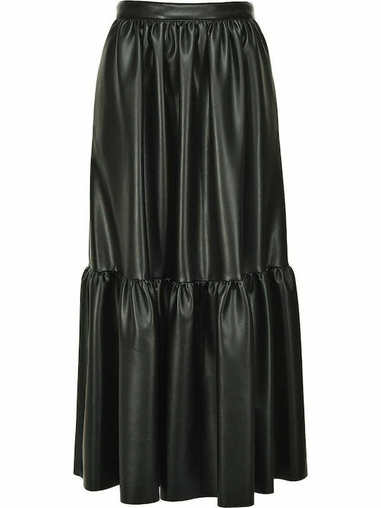 Asterismo 1 Leather Pleated High-waisted Maxi Skirt Black