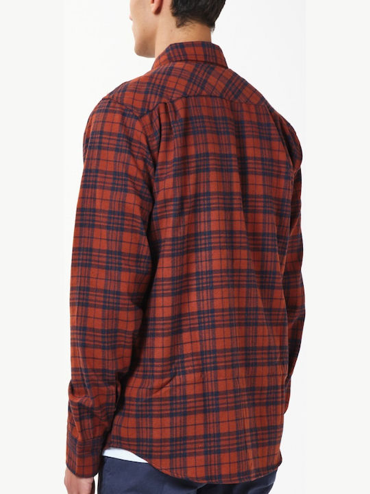 Basehit Men's Shirt Long Sleeve Cotton Checked Burgundy