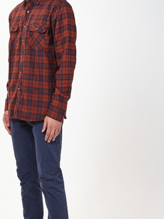Men's Long Sleeve Checked Burgundy Shirt