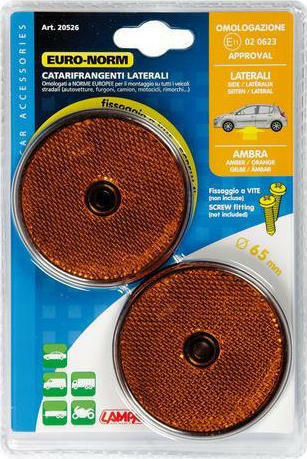 Lampa Truck Reflector Orange Euro-Norm Reflectors Round with Screw 65mm 2pcs 20526