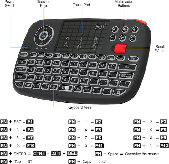Riitek i4 Ασύρματο Bluetooth Πληκτρολόγιο με Touchpad Αγγλικό US