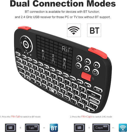Riitek i4 Ασύρματο Bluetooth Πληκτρολόγιο με Touchpad Αγγλικό US