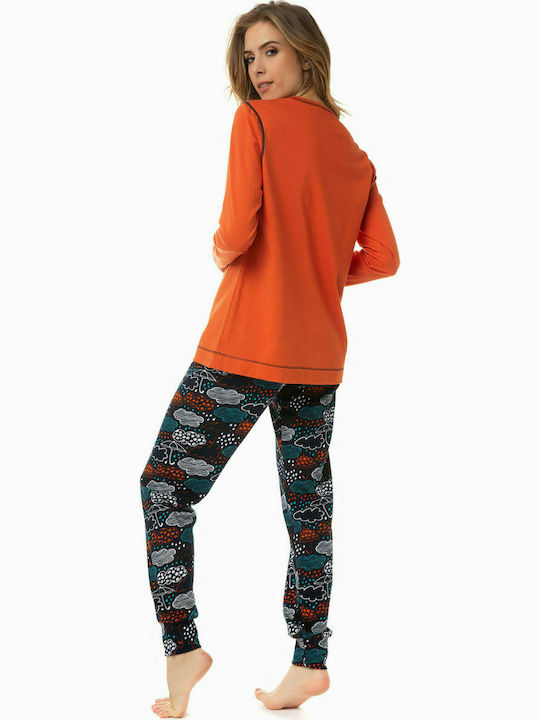 Minerva Winter Damen Pyjama-Set Baumwolle Orange