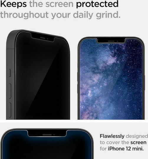 Spigen GLAS.tR Slim HD Case Friendly Vollflächig gehärtetes Glas (iPhone 12 mini) AGL01533