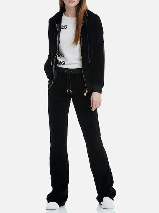 Women's Sweatshirt Jacket Velvet Hooded Black