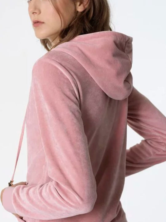 Basic Velveteen Women's Sweatshirt Jacket Velvet Hooded Pink