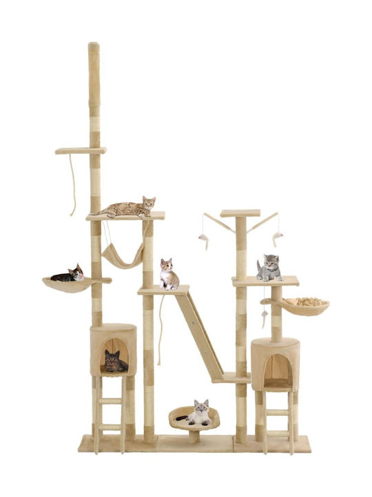 vidaXL Cat Scratching Post Cat Tree In Beige Colour 147x35x250 cm