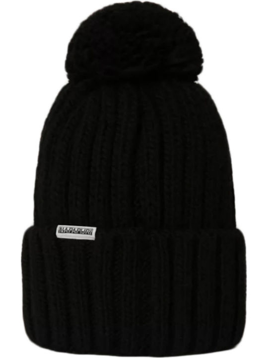 Semiury Pom Pom Beanie Ανδρικός Σκούφος με Rib Πλέξη σε Μαύρο χρώμα
