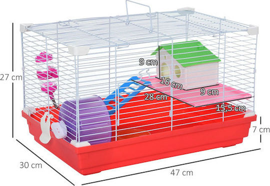 Pawhut Rodent Cage Metal Cage for Hamster 47x30x27 cm 47x30x27cm