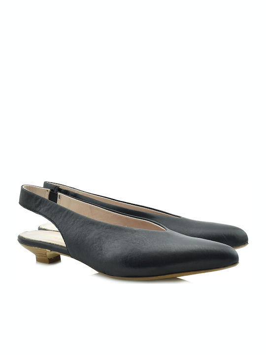 Leder Pumps mit Chunky flachem Absatz Schwarz