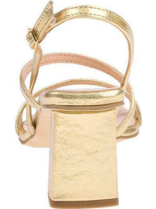 Leather Women's Sandals In Gold Colour
