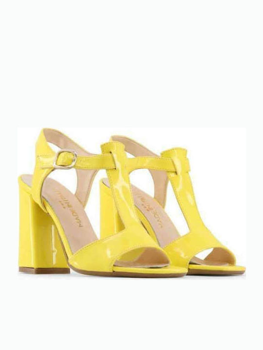 Made In Italia Women's Sandals Arianna Yellow with Chunky High Heel ARIANNA