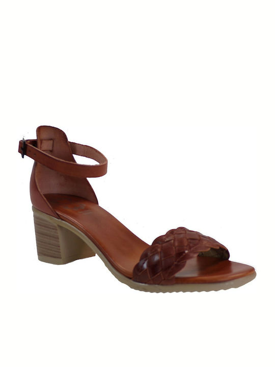 Porronet Leather Women's Sandals with Ankle Strap Tabac Brown