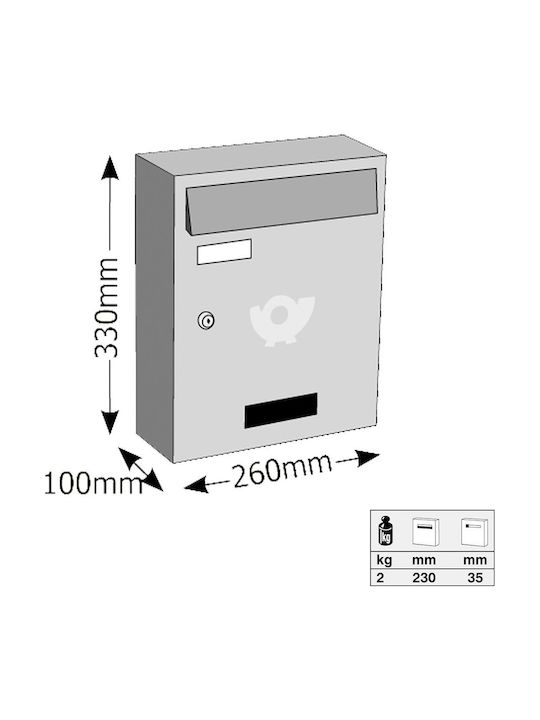 Viometal LTD Αθήνα 801 Външна Пощенска Кутия Металик в Златен Цвят 26x10x33см