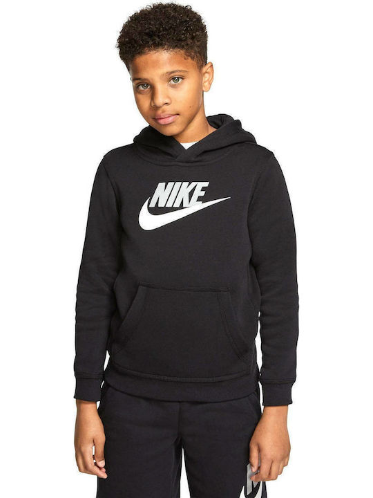 Nike Fleece Παιδικό Φούτερ με Κουκούλα και Τσέπες Μαύρο Sportswear Club