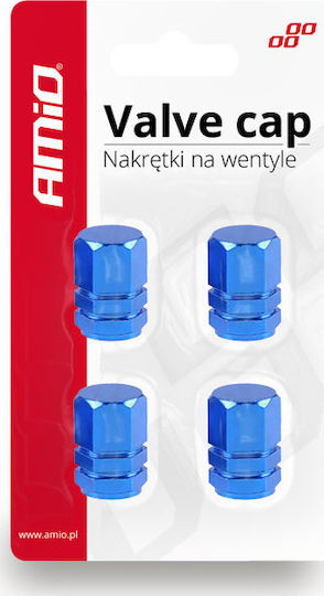 AMiO Car Tire Valve Caps Aluminum Blue 4pcs