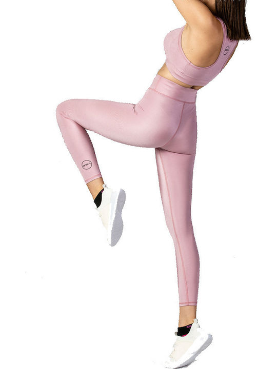 Glow Up + Fit 17-2001 Women's Cropped Training Legging Shiny & High Waisted Pink