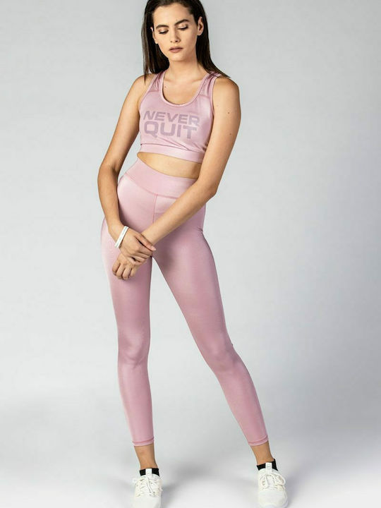 Glow Up + Fit 17-2001 Women's Cropped Training Legging Shiny & High Waisted Pink