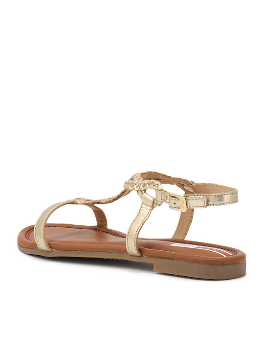 S.Oliver Leather Women's Flat Sandals with Strap in Gold Color 5-28106-24-940