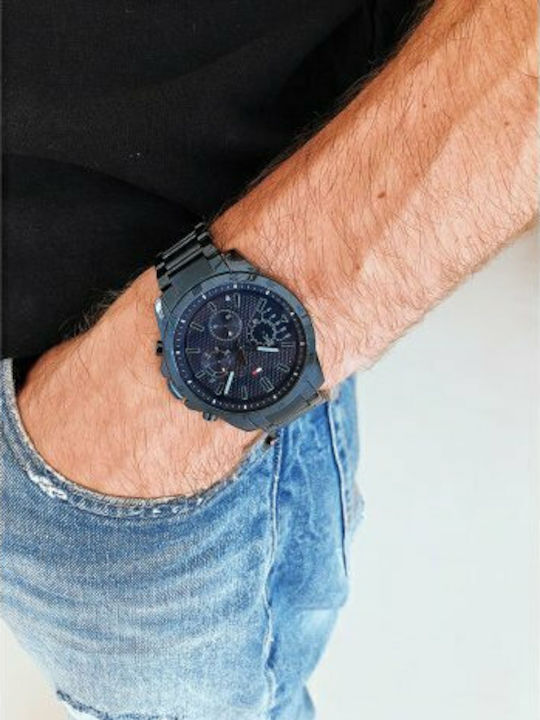 Tommy Hilfiger Decker Men's Watch 46mm Chronograph Battery with Blue Metal Bracelet