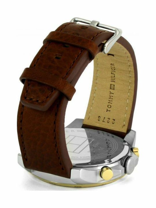 Tommy Hilfiger Decker Ανδρικό Ρολόι 46mm Χρονογράφος Μπαταρίας με Καφέ Δερμάτινο Λουράκι