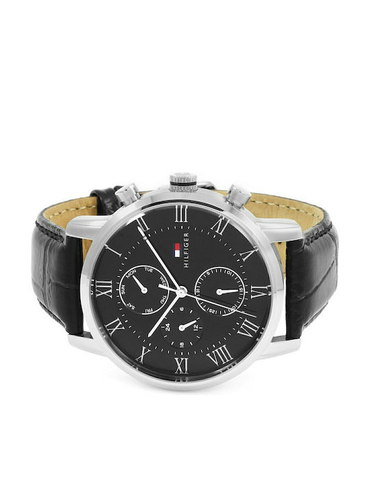 Tommy Hilfiger Kane Men's Watch 44mm Chronograph Battery with Black Leather Strap
