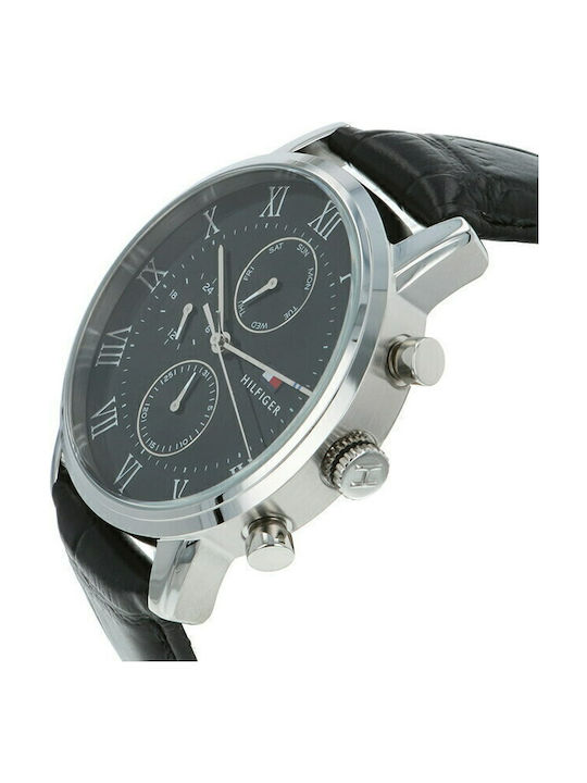 Tommy Hilfiger Kane Men's Watch 44mm Chronograph Battery with Black Leather Strap