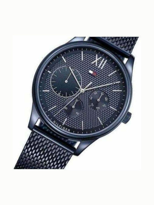 Tommy Hilfiger Damon Ανδρικό Ρολόι 44mm Χρονογράφος Μπαταρίας με Μπλε Μεταλλικό Μπρασελέ
